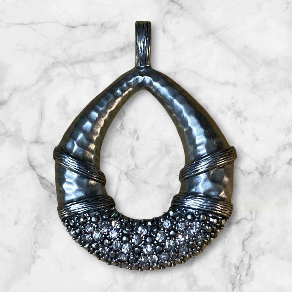 Premiere Designs Teardrop Pendant Rhinestones Filigree Silver Tone Jewelry
